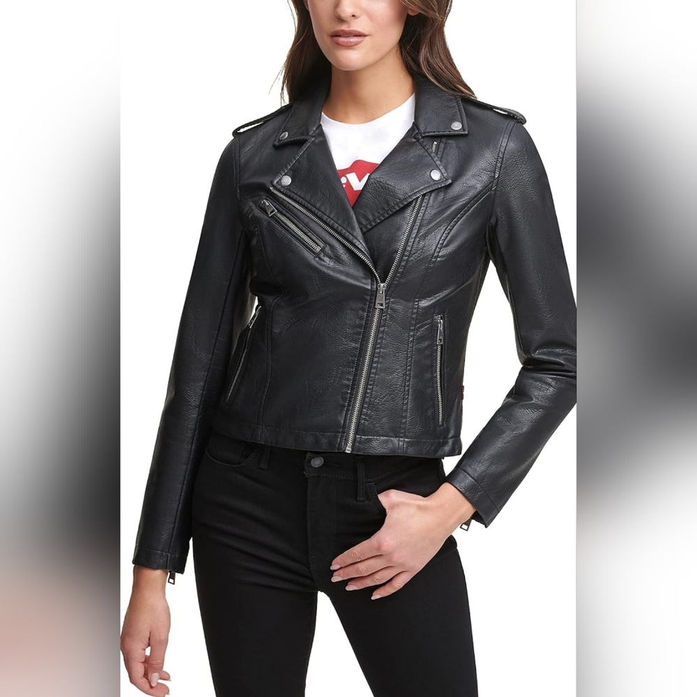 Leather Moto Jacket (Plus Size) Levi's Women's Classic Faux - Picture 2 of 7